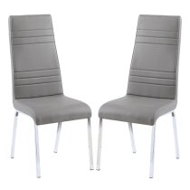 Dora Grey Faux Leather Dining Chairs With Chrome Legs In Pair