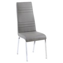 Dora Grey Faux Leather Dining Chairs With Chrome Legs In Pair