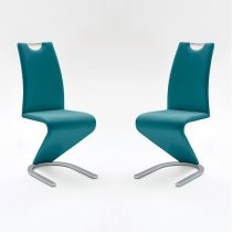 Amado Dining Chair In Petrol Faux Leather In A Pair