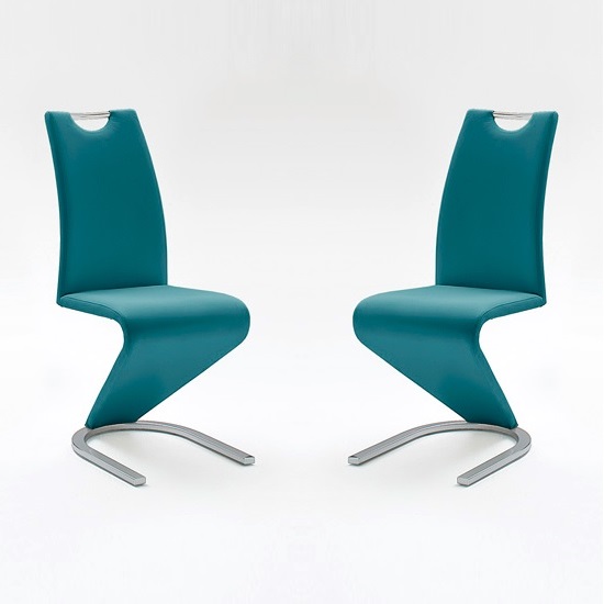 Amado Dining Chair In Petrol Faux Leather In A Pair