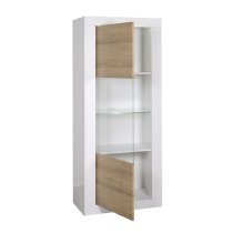 Metz Glass Display Cabinet In White Gloss And Oak With LED