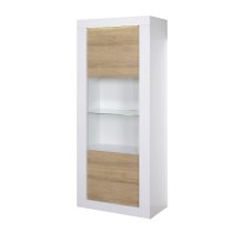 Metz Glass Display Cabinet In White Gloss And Oak With LED