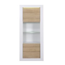 Metz Glass Display Cabinet In White Gloss And Oak With LED