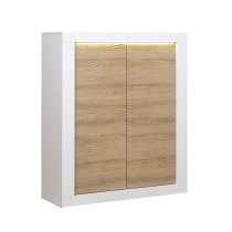 Metz Highboard In Oak And White Gloss With LED Lighting