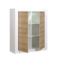 Metz Highboard In Oak And White Gloss With LED Lighting