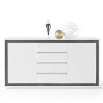 Chelsea Contemporary Sideboard In White With Concrete Inserts