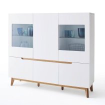 Merina Contemporary Highboard In Matt White And Knotty Oak