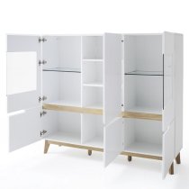 Merina Contemporary Highboard In Matt White And Knotty Oak