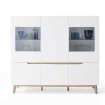 Merina Contemporary Highboard In Matt White And Knotty Oak