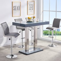 Caprice Grey High Gloss Bar Table 4 Ritz Grey White Stools