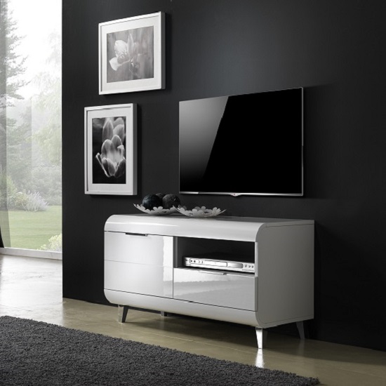 Kenia High Gloss TV Stand 1 Door 1 Drawer In White