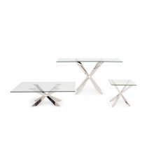 Selina Glass Console Table In Clear With Stainless Steel Base