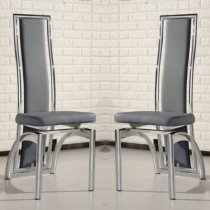 Chicago Grey Faux Leather Dining Chairs In Pair