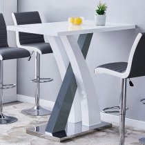 Axara Gloss Bar Table In White Grey 4 Ritz Grey White Stools