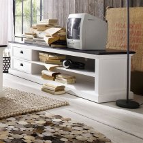 Allthorp Solid Wood TV Stand Large In White And Black Top