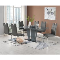 Memphis Large High Gloss Dining Table In Grey With Glass Top