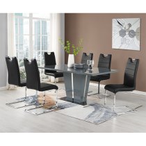 Memphis Large High Gloss Dining Table In Grey With Glass Top