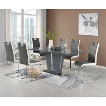 Memphis Large High Gloss Dining Table In Grey With Glass Top