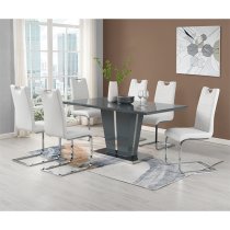 Memphis Large High Gloss Dining Table In Grey With Glass Top