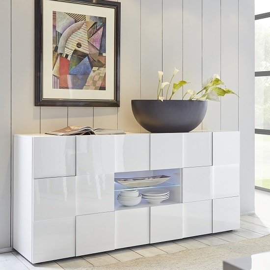 Aleta Modern Sideboard In White High Gloss With LED