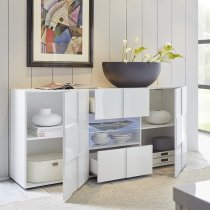 Aleta Modern Sideboard In White High Gloss With LED