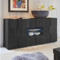 Aleta Modern Sideboard In Grey High Gloss With LED