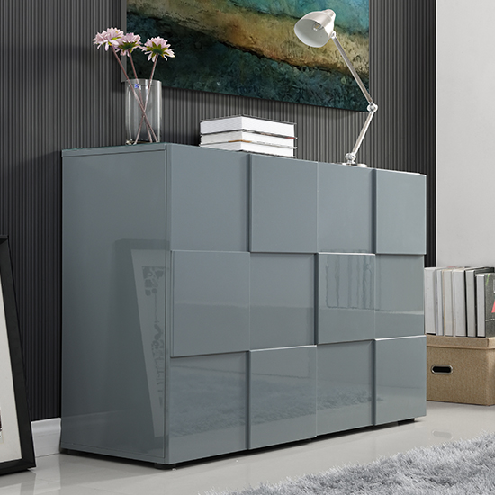 Aspen High Gloss Highboard With 2 Doors In Grey