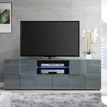 Aspen High Gloss TV Sideboard In Grey With LED Lights