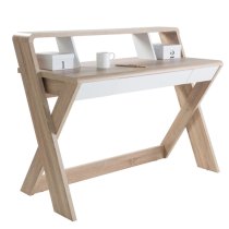 Aiken Wooden Laptop Desk With 1 Drawer In Light Oak And White