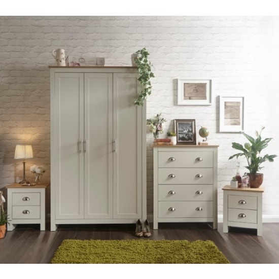 Loftus Wooden Bedroom Furniture Set In Cream With Oak Top