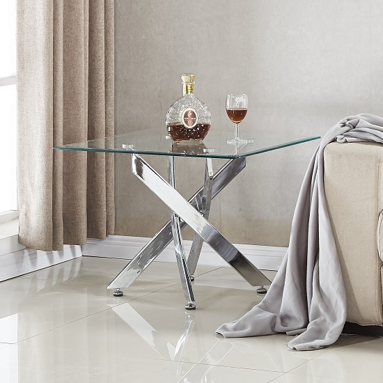 Daytona Clear Glass Lamp Table With Chrome Legs