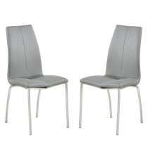 Opal Grey Faux Leather Dining Chair With Chrome Legs In Pair