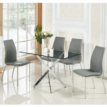 Opal Grey Faux Leather Dining Chair With Chrome Legs In Pair