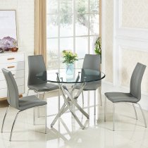 Opal Grey Faux Leather Dining Chair With Chrome Legs In Pair