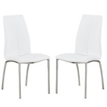 Opal White Faux Leather Dining Chair With Chrome Legs In Pair