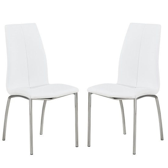 Opal White Faux Leather Dining Chair With Chrome Legs In Pair