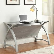 Cohen Curve Laptop Table In Black Glass Top And Grey Ash