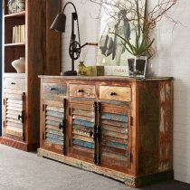 Coburg Wooden Sideboard In Reclaimed Wood With 3 Doors