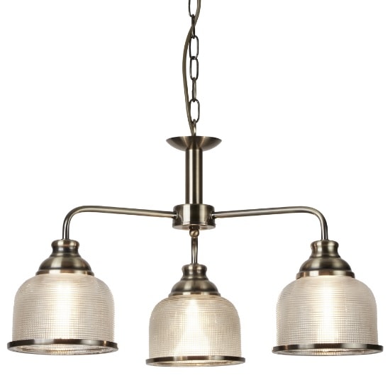 Bistro II 3 Light Pendant In Antique Brass And Halophane Glass