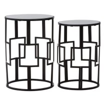 Avanto Round Glass Set of 2 Side Tables With Square Metal Frame