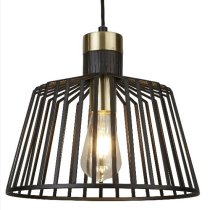 Bird Cage Frame Pendant Lamp In Black And Brass Design