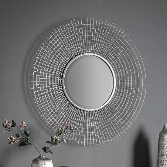 Antila Round Wirework Lattice Wall Mirror In Silver