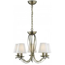 Andretti Antique Brass Five Light Fitting With Cream Shades