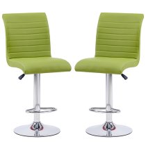 Ripple Green Faux Leather Bar Stools With Chrome Base In Pair