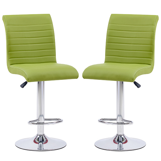 Ripple Green Faux Leather Bar Stools With Chrome Base In Pair