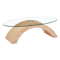 Opel Oval Clear Glass Coffee Table With Sanremo Oak Base