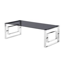 Elba Glass Coffee Table In Smoke With Polished Steel Frame