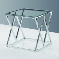 Vauxhall Glass Side Table In Clear With Polished Steel Frame