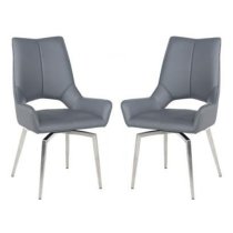 Scissett Grey White Faux Leather Dining Chairs In Pair