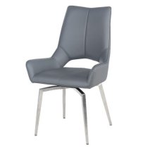 Scissett Grey White Faux Leather Dining Chairs In Pair